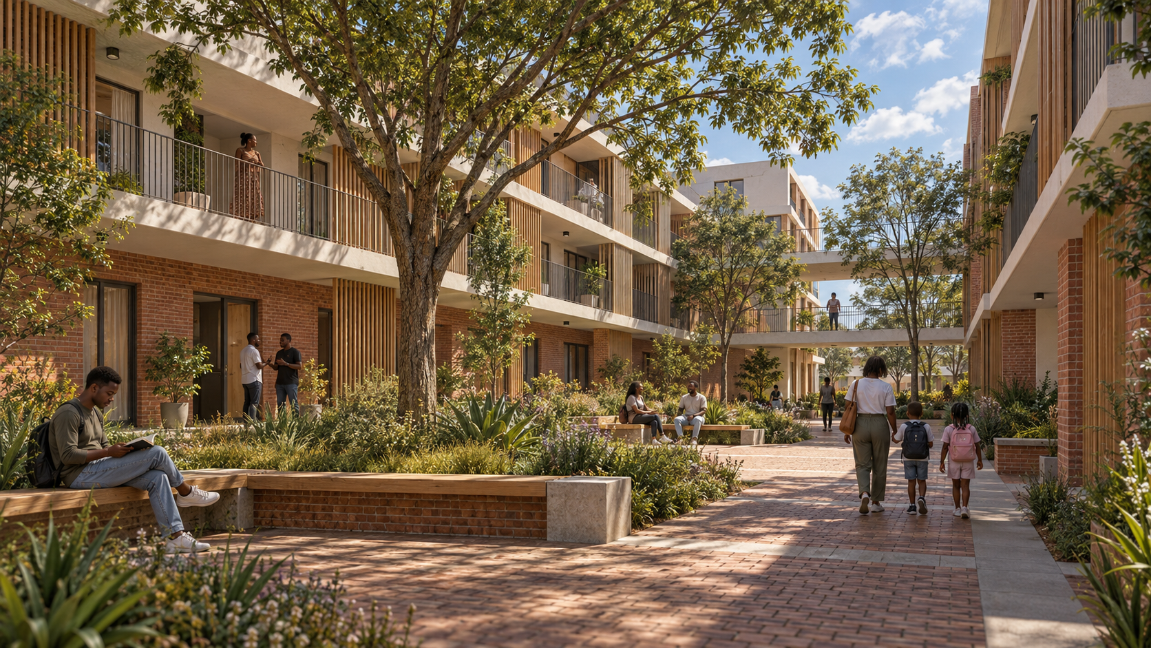 Concept visual of homes around a planted shared courtyard at Linbro Gardens
